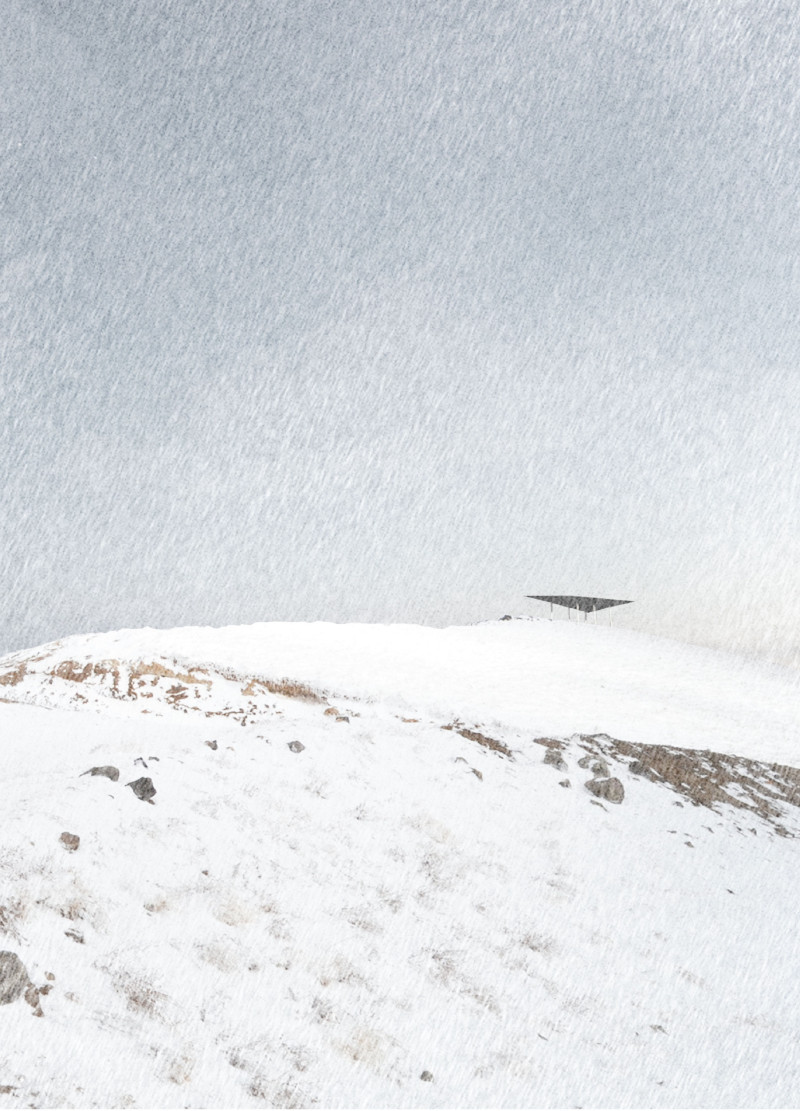 Patina-Covered Lookout Featuring Steel and Glass Stations in Mountainous Terrain