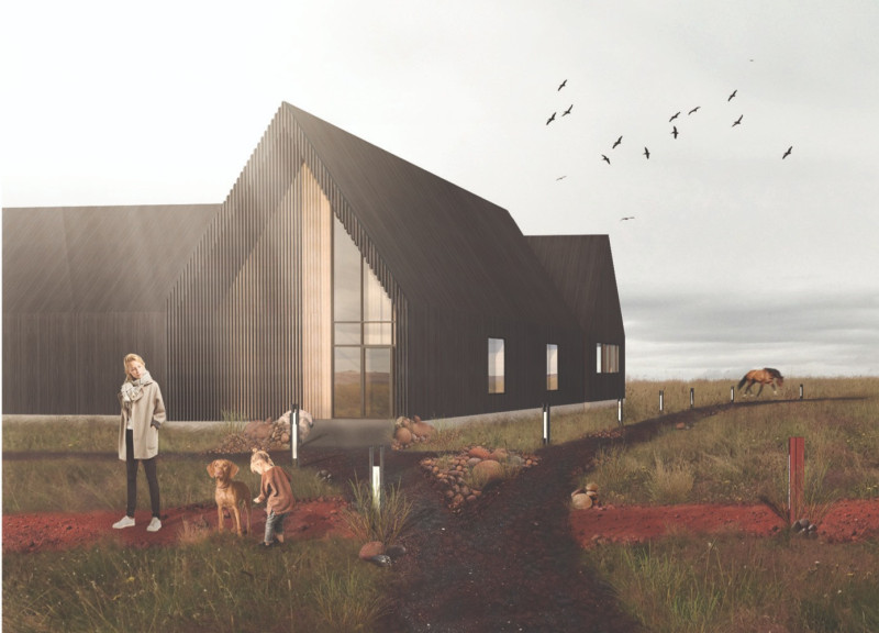 Charred Wooden Shingles Emphasizing Sustainability in Iceland's Community Retreat