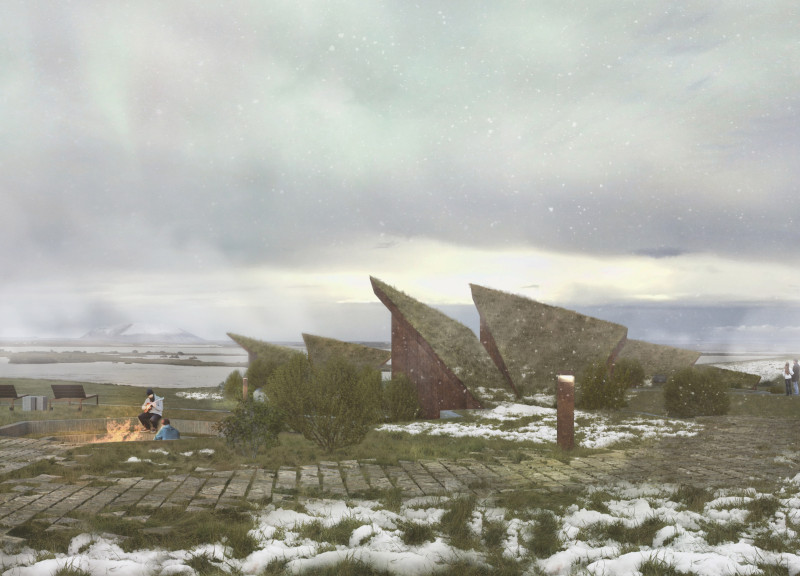 Hexagonal Accommodations with Charred Wooden Shingles and Panoramic Views of the Northern Lights