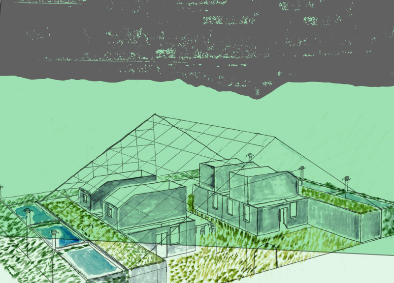 Geodesic Greenhouse and Shipping Containers Forming a Sustainable Community Habitat