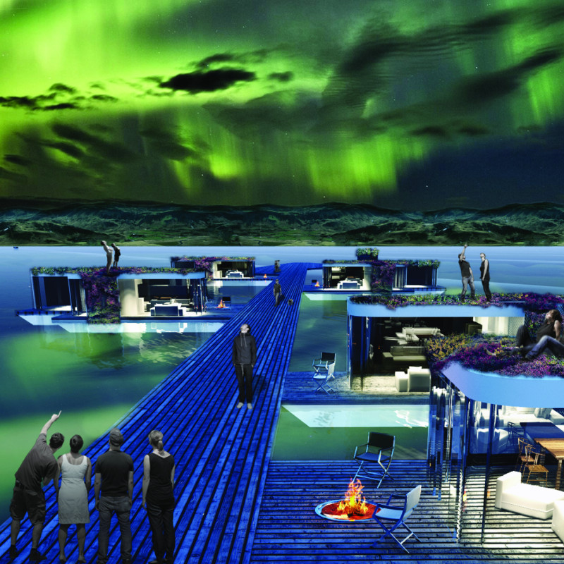 Reflective Surfaces and Larchwood Integration in a Visitor Center Emphasizing Natural Light and Community Engagement