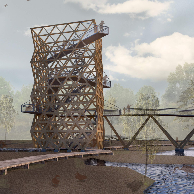 Floating Observation Decks with Wood and Steel Integration