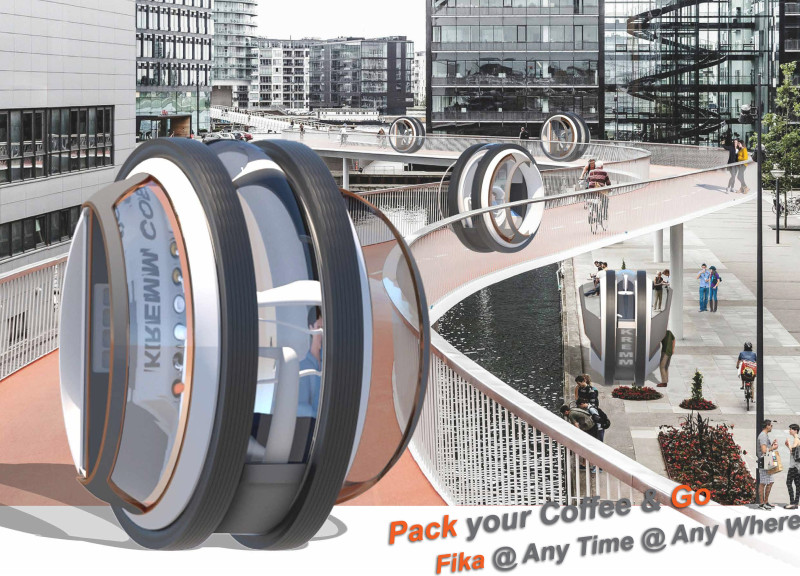 Mobile Coffee Counter with Monowheel System and Ice Cream Integration