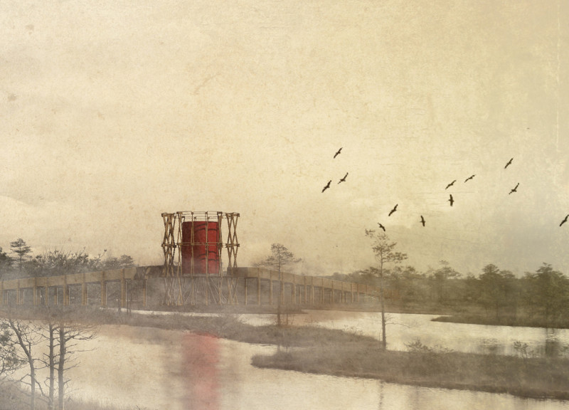 Fabric-Enclosed Introspection Tower with Radial Wood Structure