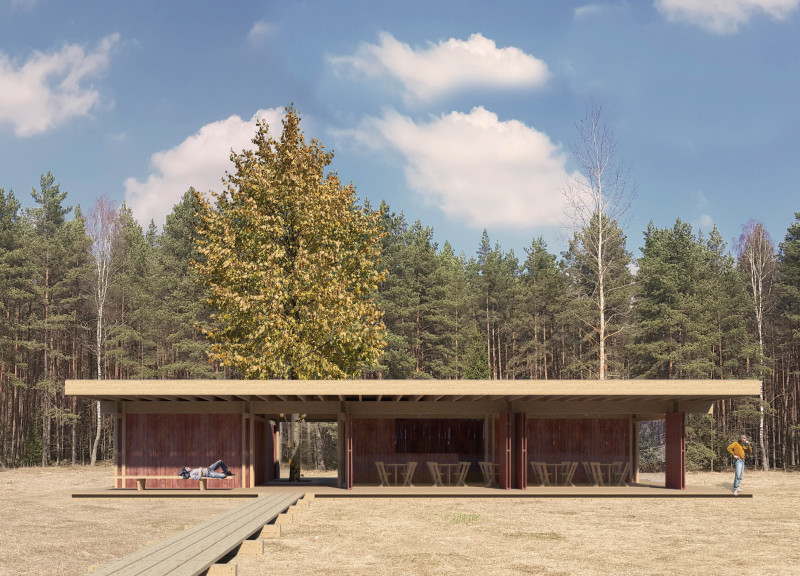 Timber Pavilion with Green Roof Nestled in Great Kemeri Bog