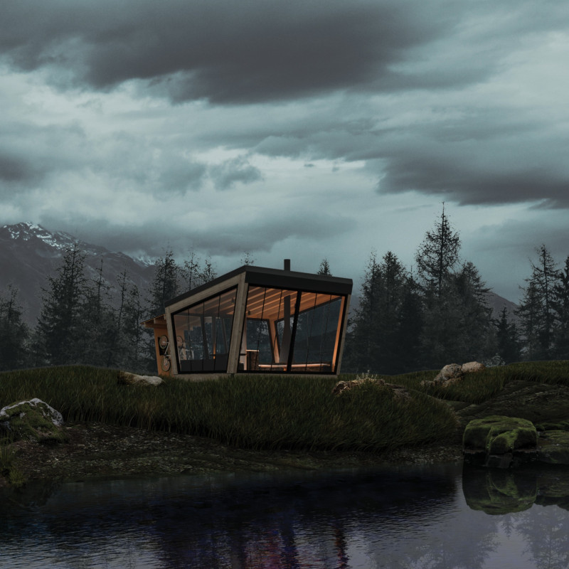 Cross-Laminated Timber Cabins Integrated into Natural Landscapes for Cyclist Rest Points