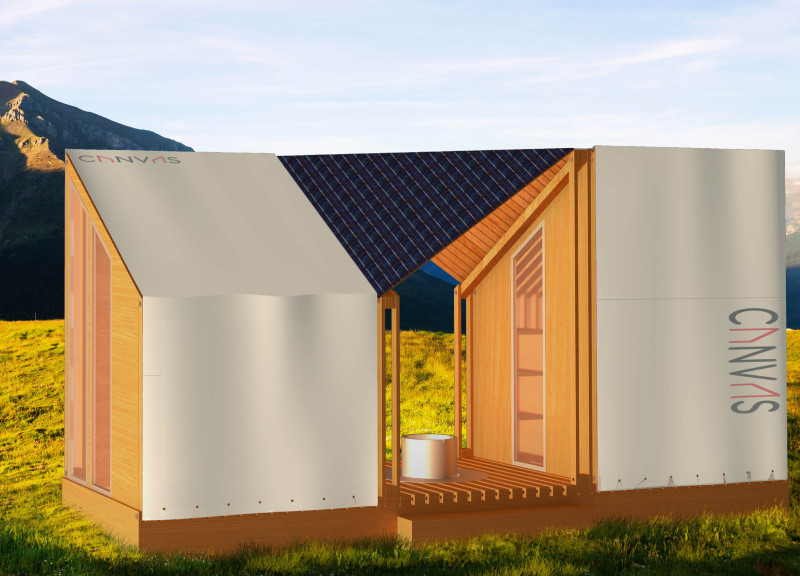 Flexible Cabins with Textiles and Community Fireplaces for Cyclists