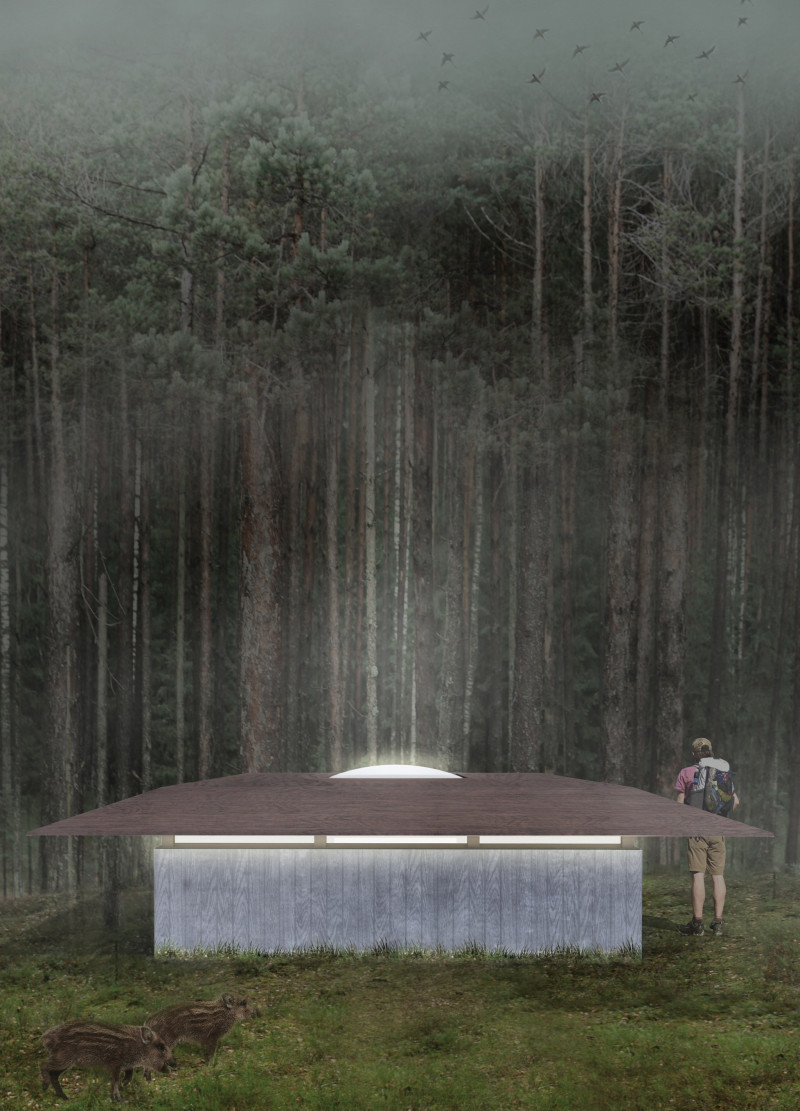 Sunken Cabins of Board-Formed Concrete Emphasizing Introspection and Community Living