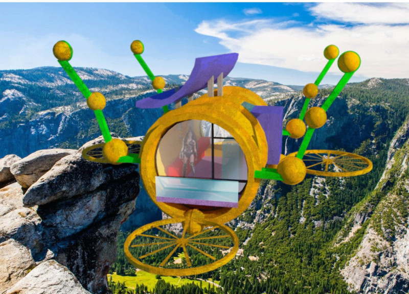 Flying Cabin with Carbon Fiber Construction and Multi-Leg Stability