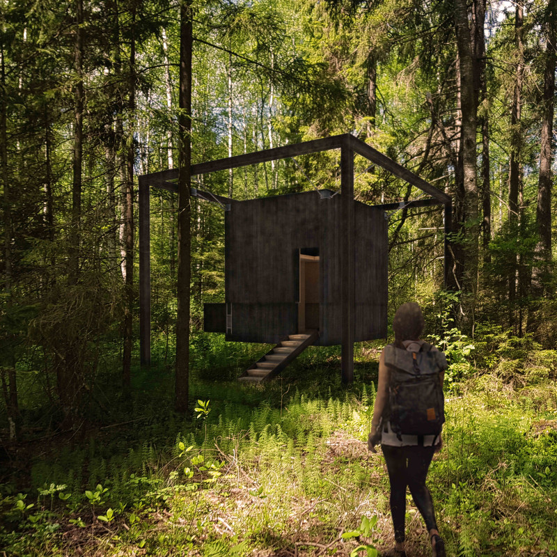 Dynamic Meditation Space with Steel Cables and Natural Light