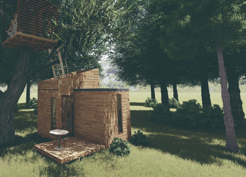 Wood Pallet Cabins for Silent Meditation by the Lake