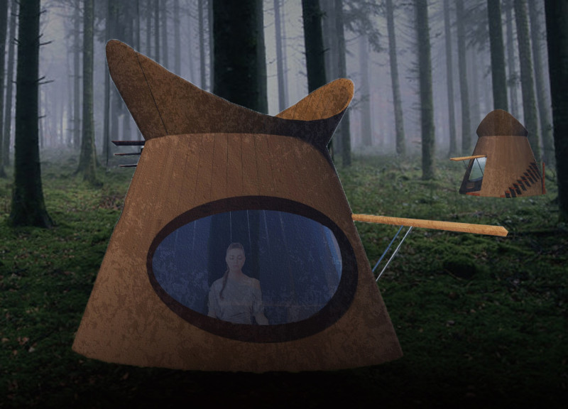 Meditation Cabin with Sawdust Insulation and Tree Trunk Integration