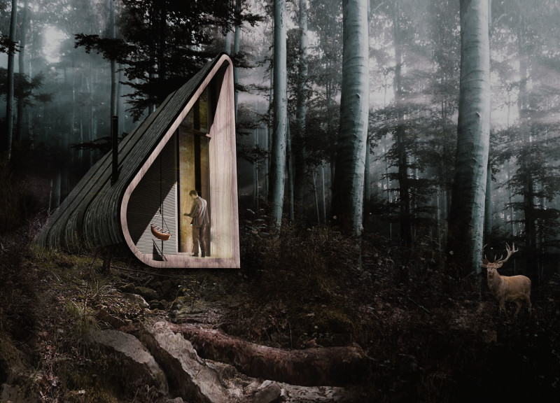 Triangular Meditation Retreat Emphasizing Local Wood and Natural Light