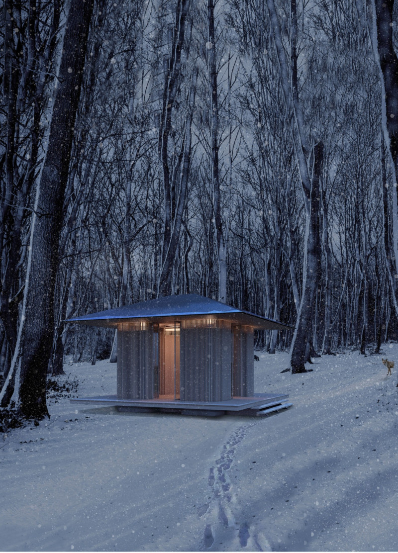 Nature-Integrated Cabin with Ondul Heating and Movable Walls for Mindful Living