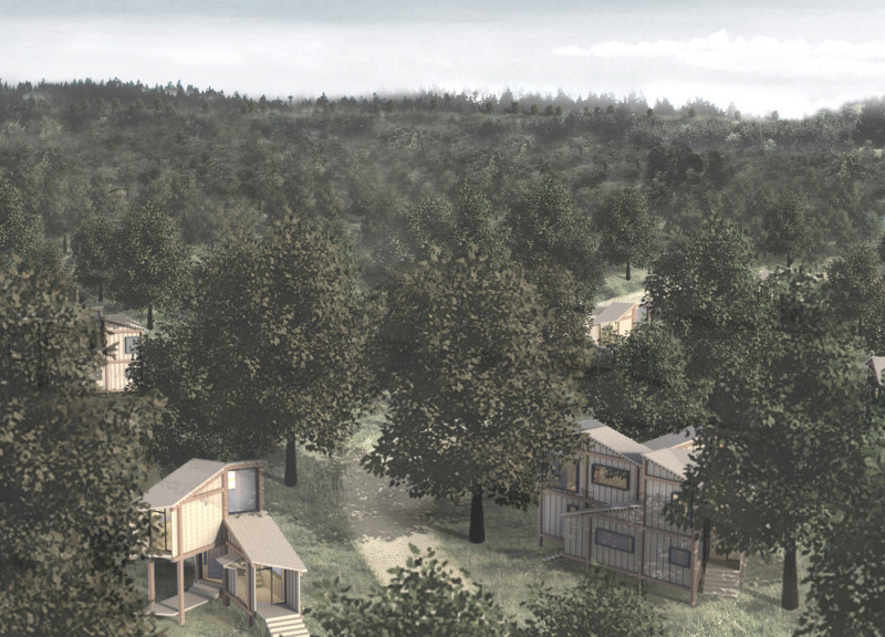 Elevated Meditation Cabin with Triangular Form and Recycled Steel Structure