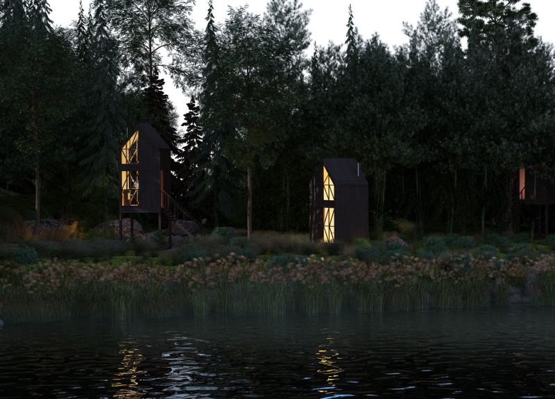 Elevated Cabins with Recycled Paper Insulation for Mindful Living