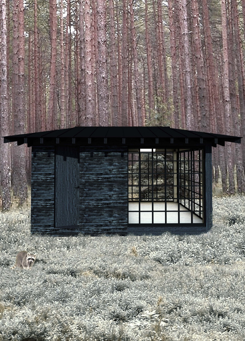 Charred Timber Cabin Integrating Rainwater Collection in a Forest Retreat