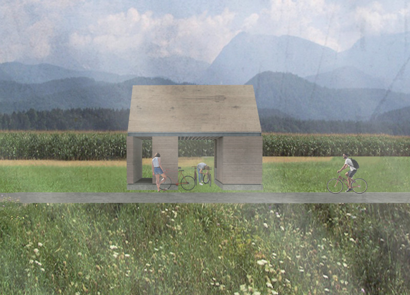 Rammed-Earth Shelter Enhancing Cycling Rest with Natural Amenities