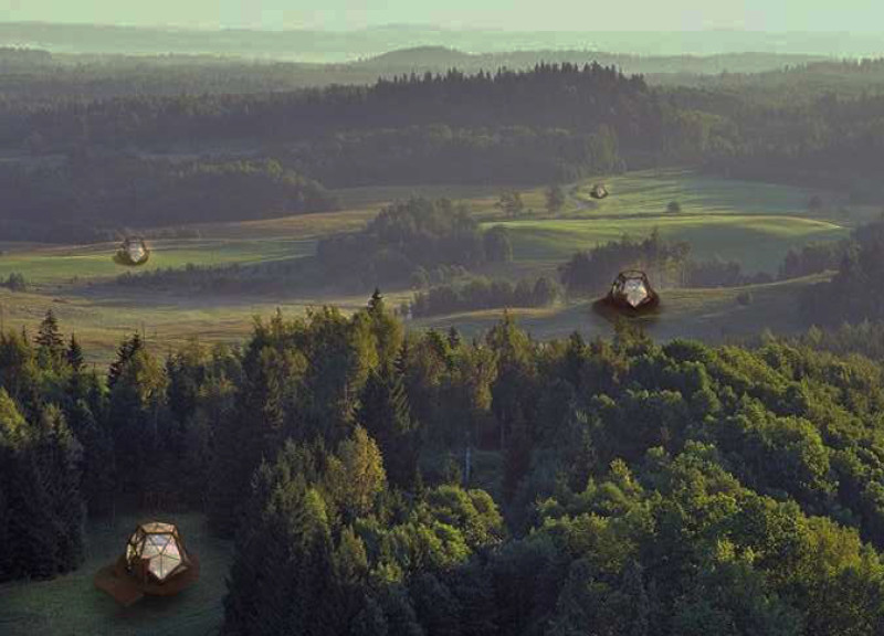 Elevated Duodecahedron Constructed with Transparent Panels and Sustainable Materials
