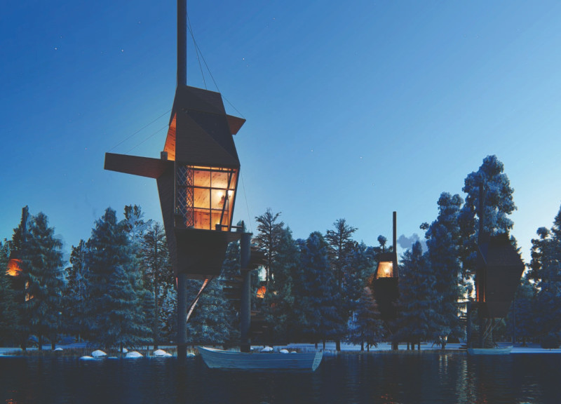 Foldable Hempcrete Cabin Blending Verticality with Natural Surroundings