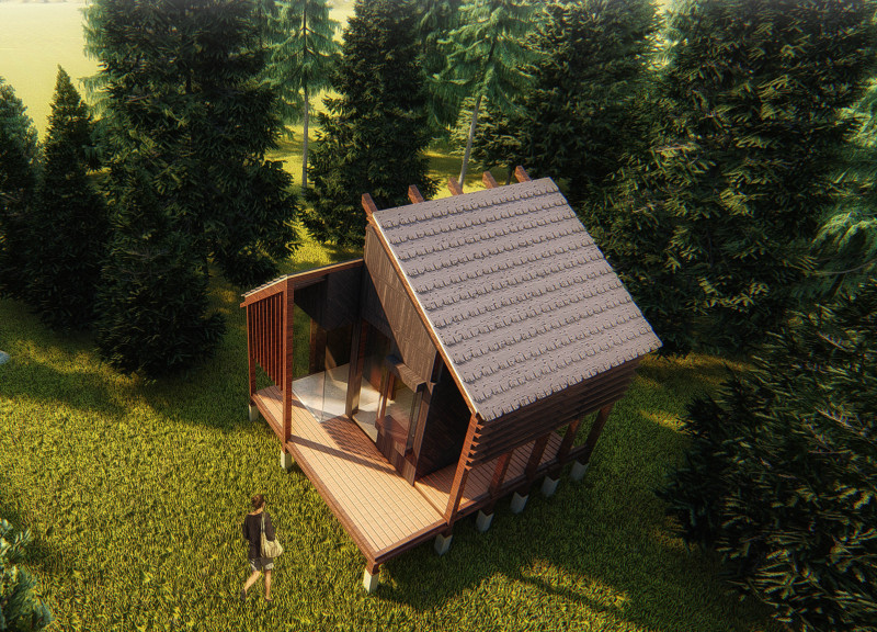 Tree Bark Roof and Timber Columns Enhance Meditative Living in Rural Latvia