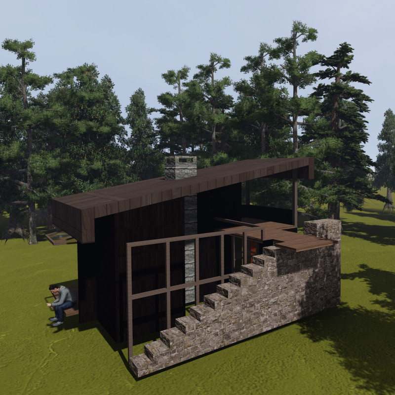 Stone-Walled Cabins Embracing Forest Views for Introspection and Reflection