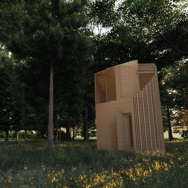 Guiding Wall Cabin with OSB Wood and Double Glazing for Intimate Living