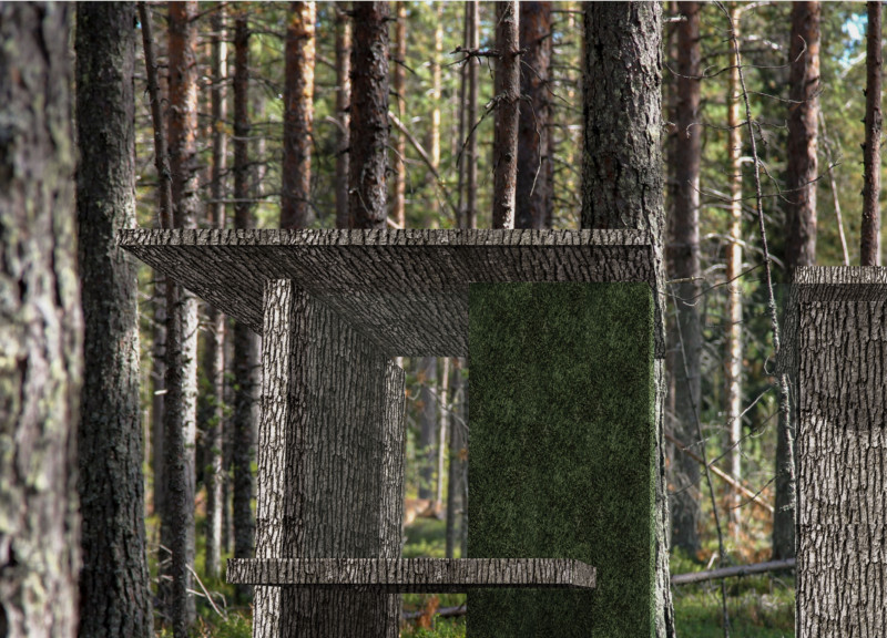 Bark-Clad Retreat Embracing Natural Ground in Latvian Forest