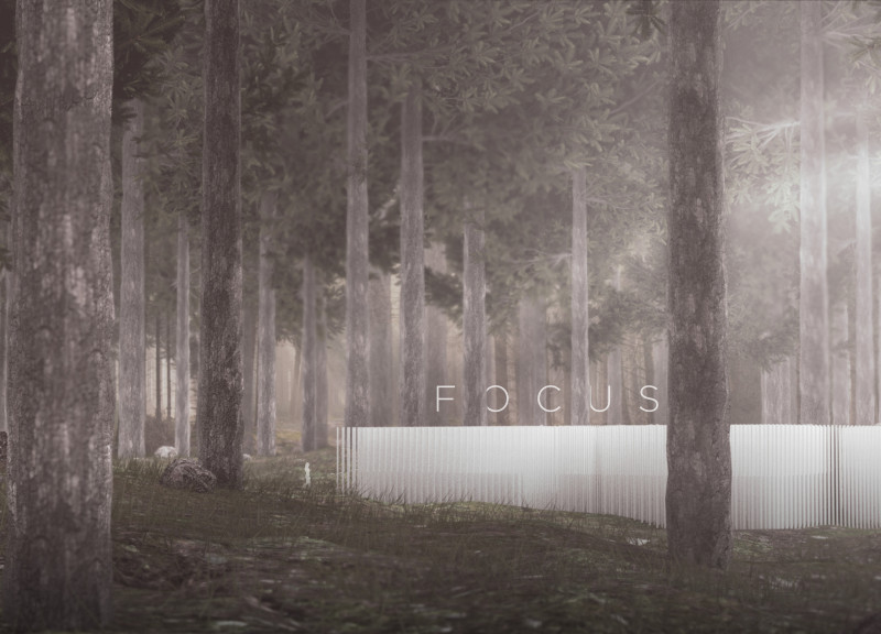 Vertical Pillars and Reflective Surfaces in a Forest-Focused Meditation Cabin