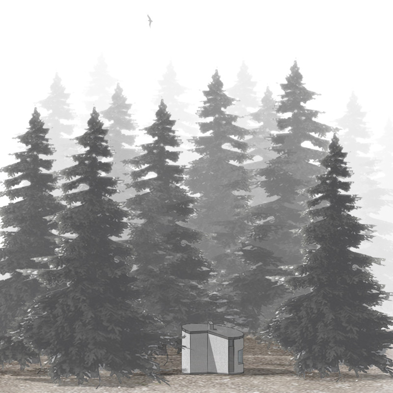 Cylindrical Cabin with Pinewood Walls and Ambient Sound Integration