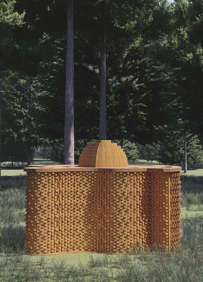 Dome Roof Structure Above a Circular Retreat Crafted from Wood