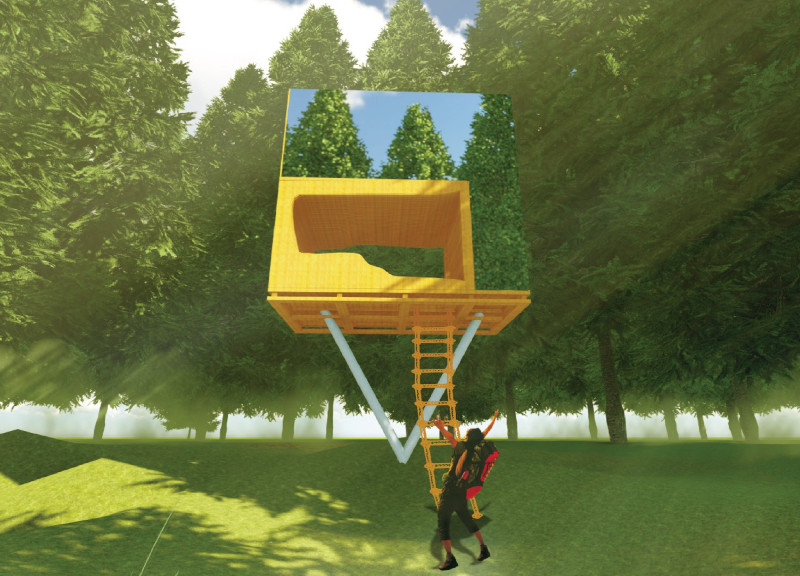 Natural Wood and One-Way Glass Cabin Emphasizing Mindful Engagement with Surroundings