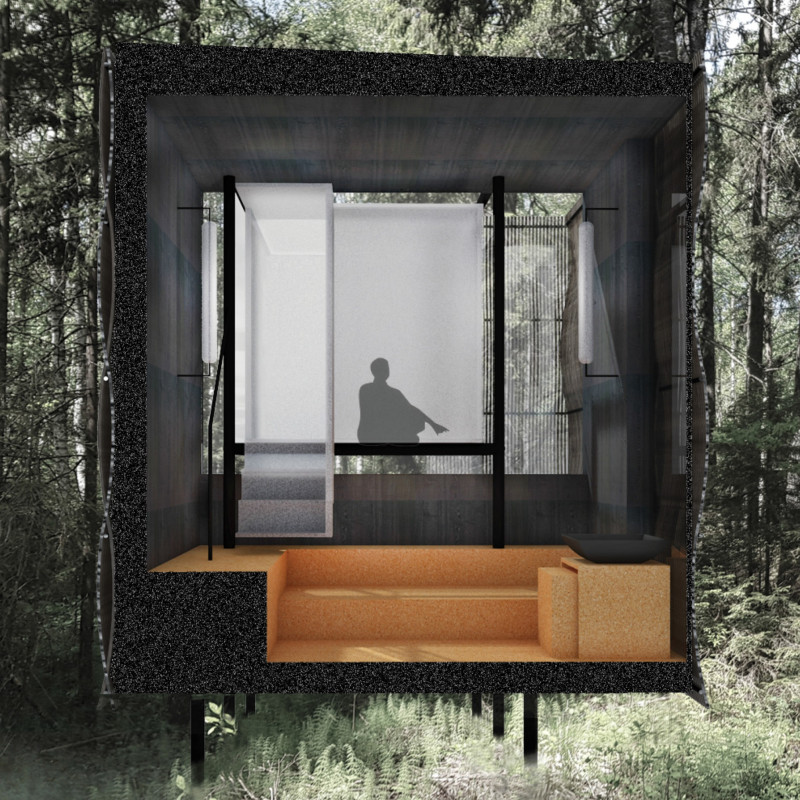 Frosted Glass Retreat Elevated on Slim Stilt Framework