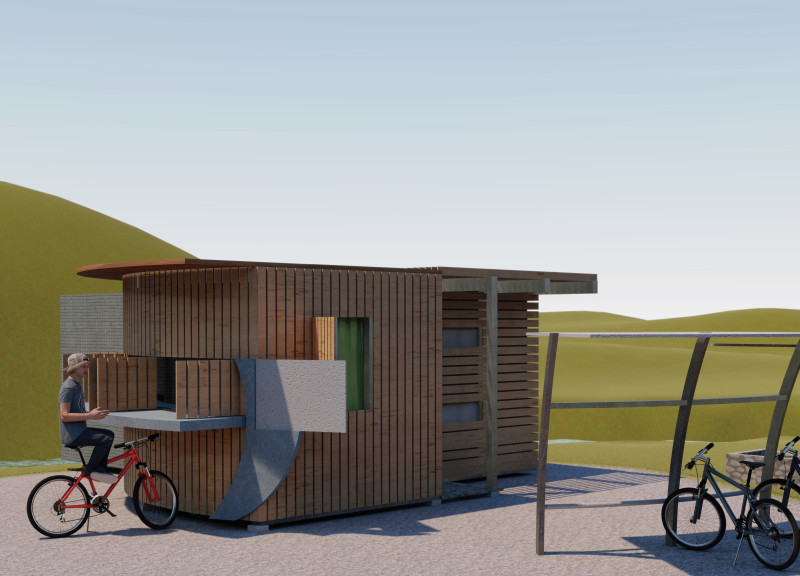 Wood Panel Lodge with Integrated Bike Facilities