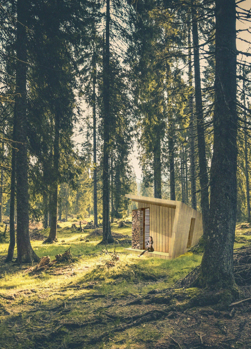 Salvaged Branch Walls and Norway Spruce Create a Tranquil Meditation Cabin