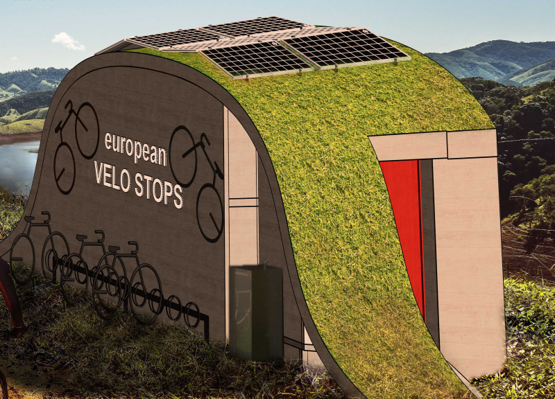 Green Roof Retreat Featuring Solar Panels and Sleeping Capsules for Cyclists