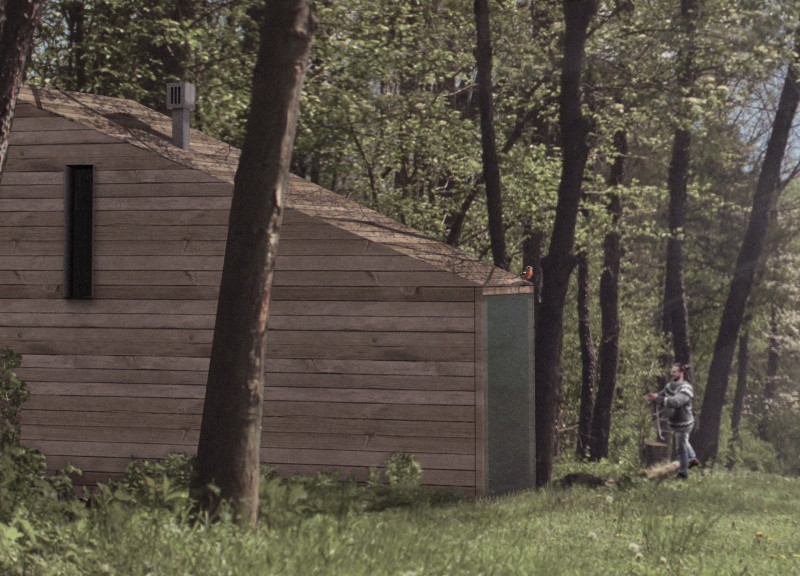 Trapezoidal Cabin Embracing Nature with Local Wood and Sustainable Design