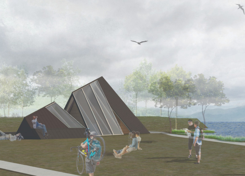 Charred Wood and Polycarbonate Harmony in a Sustainable Rest Stop for Cyclists