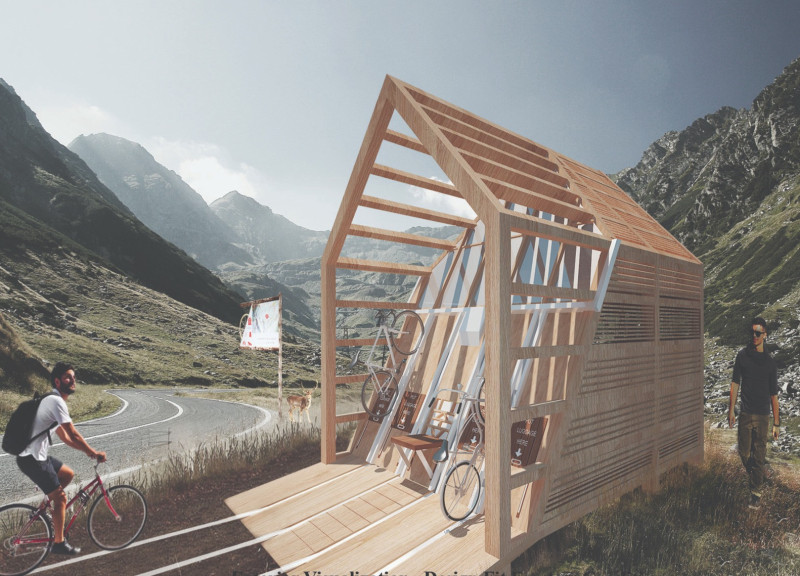 Polycarbonate Windows and Wood Structure Enhance Biker Rest Stop