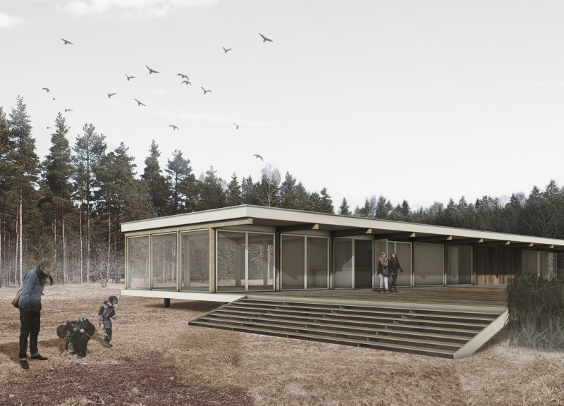 Timber Frame Pavilions Emphasizing Vertical Elevation in a Natural Setting