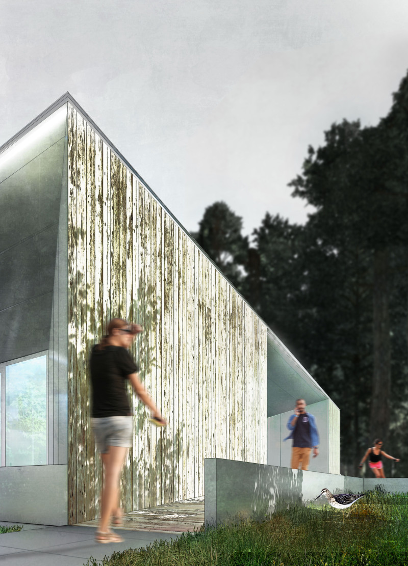 Elevated Terraces of Wood and Steel in a Nature-Connected Visitor Center