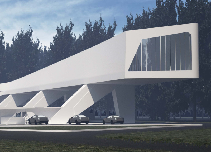 Floating Volume Integrating Sinuous Pathways and Natural Landscape