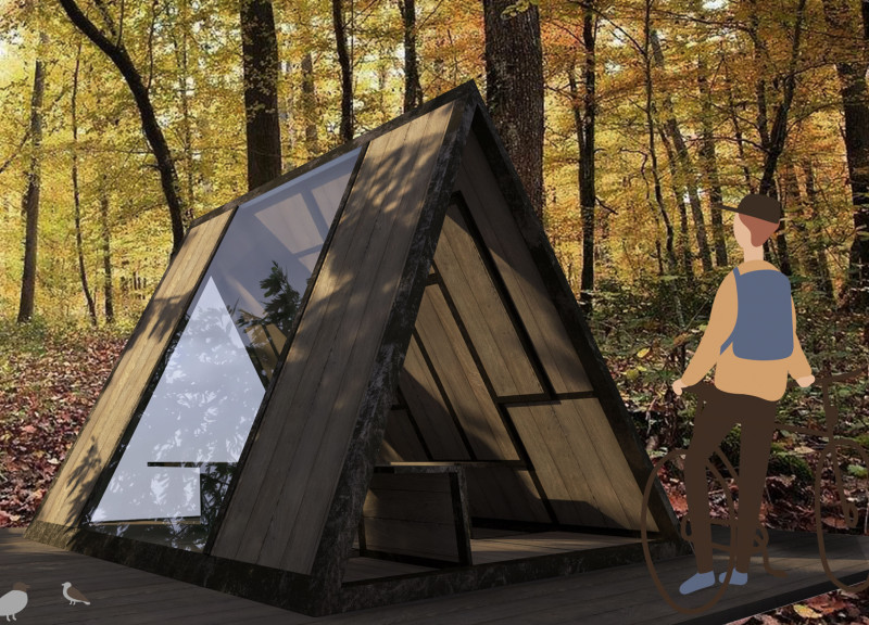 Glass-Walled Shelter Crafted from Sustainable Wood for Cycle Tourists