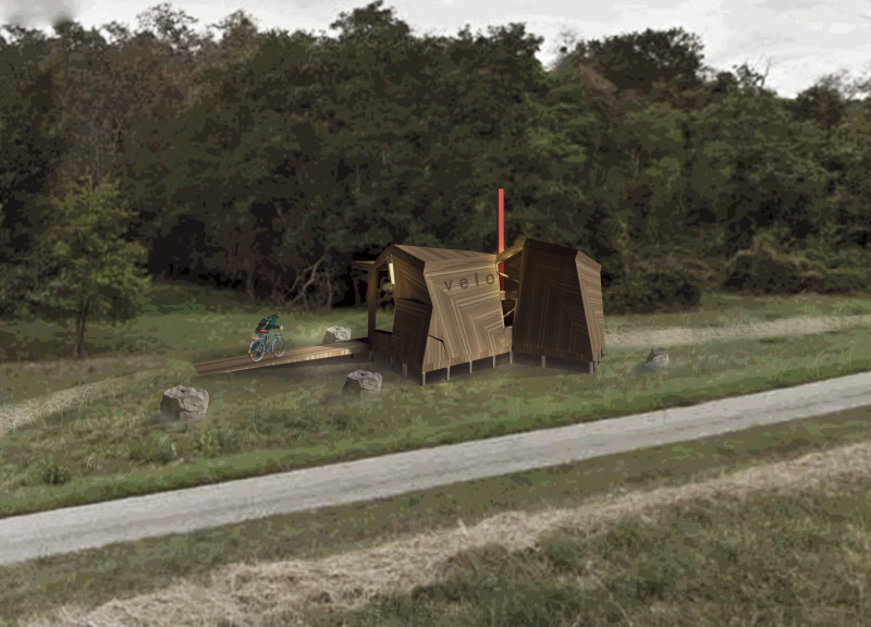 Natural Stone Surfaces and Hard Foam Insulation in a Modular Velo Stop