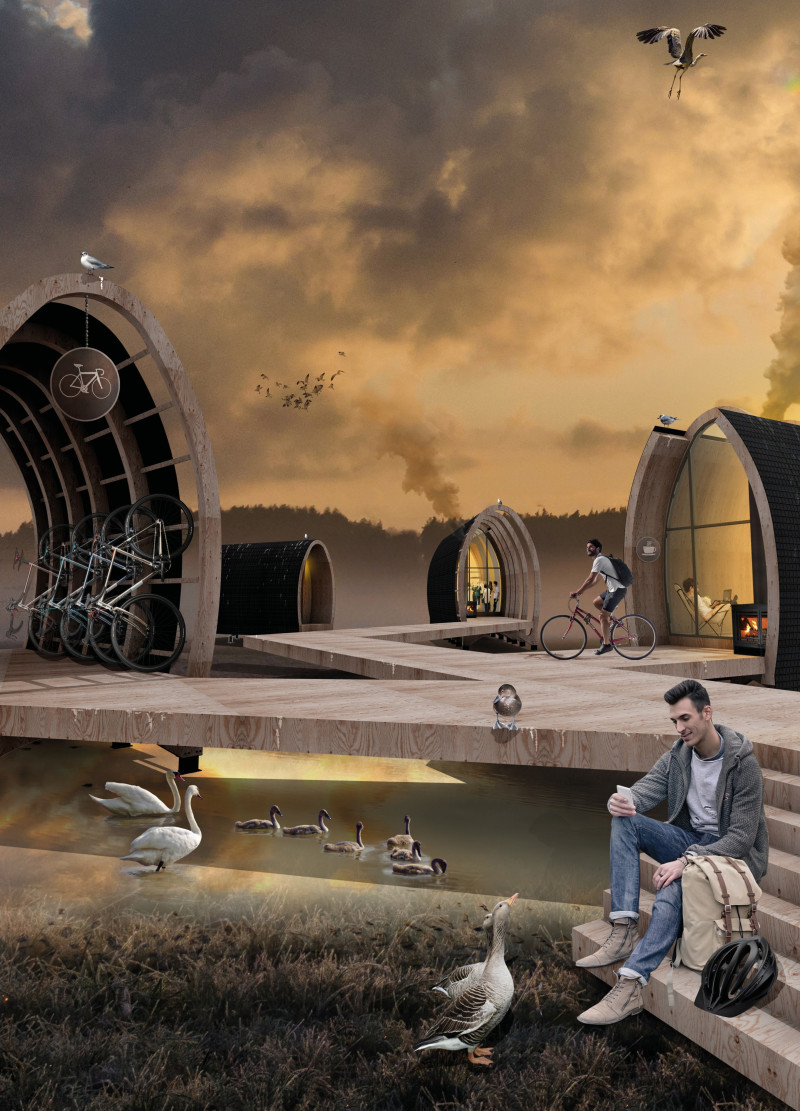 Glulam a-Frame Cabins Redefine Modular Living for Cyclists