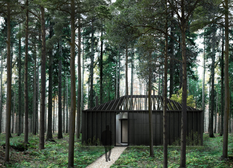 Charred Wooden Shingles Embrace Natural Ventilation in a Forest Retreat