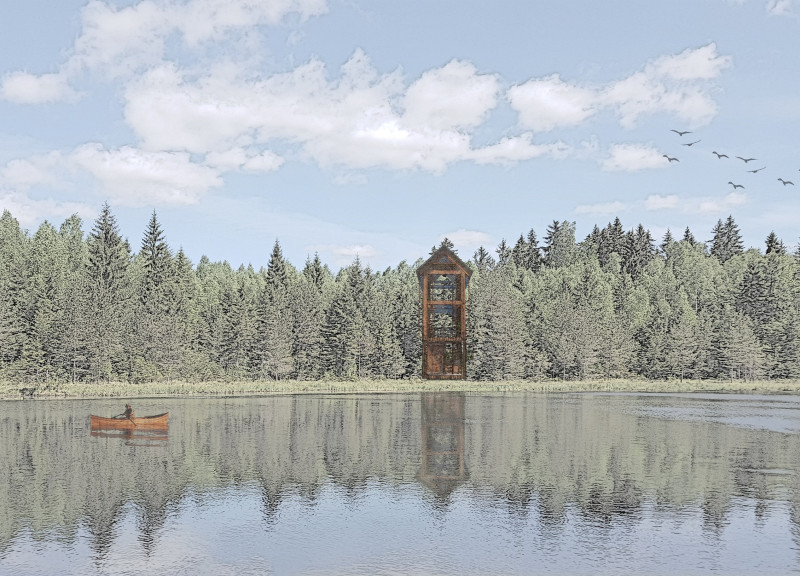 Helical Timber Structure Featuring Thatch Roofing Designed for Meditative Retreat