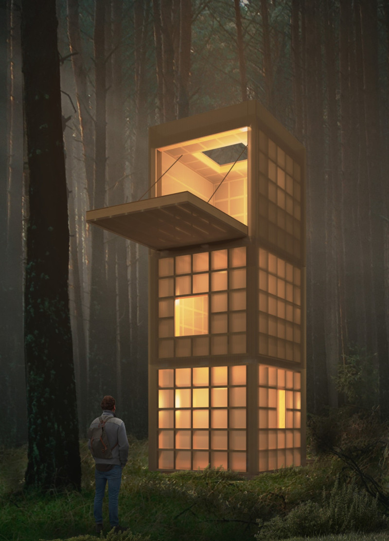 Elevated Retreat Featuring Multi-Wall Polycarbonate and Natural Wood Finishes