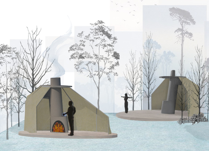 Textile-Centric Living Space Emphasizing Portable Wooden Structure