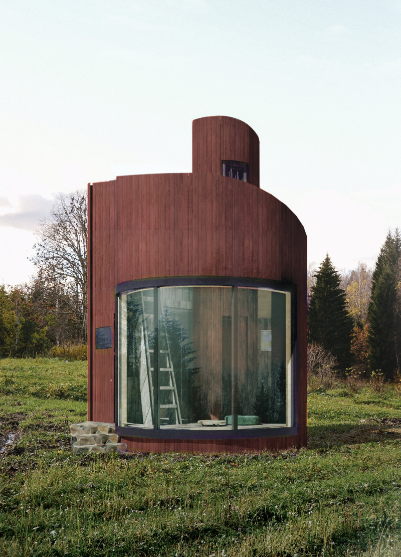 Elevated Space of Birch Wood and Glass for Mindful Contemplation